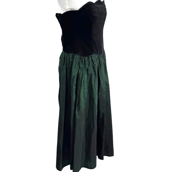VTG 80s Laura Ashley Womens Size 10 Velvet Metallic Taffeta Strapless Dress Gown - Picture 4 of 10